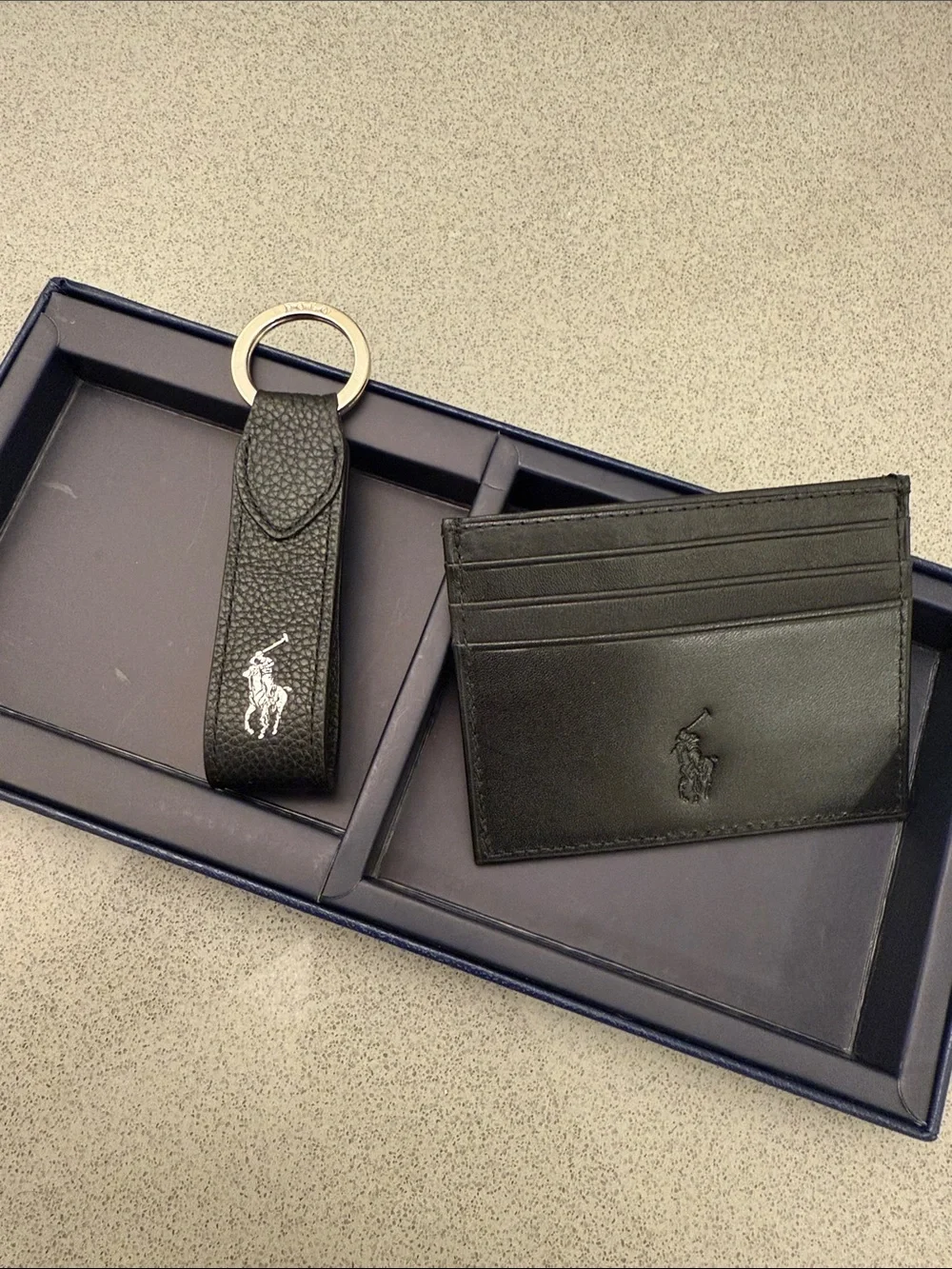 Polo by Ralph Lauren Black Leather Card Holder with Matching Key Fob